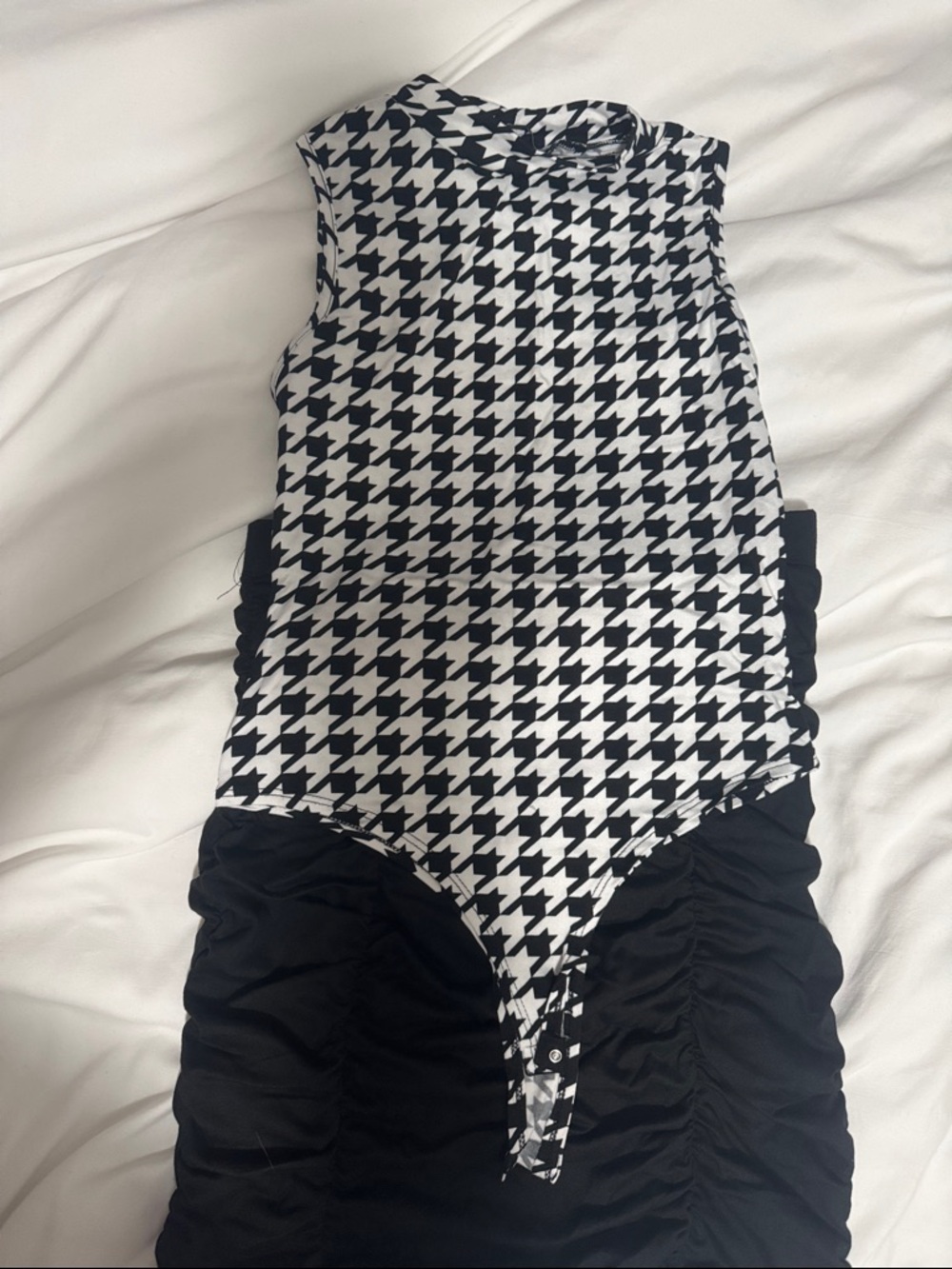 Fashion Nova Black and White Houndstooth Sleeveless Bodysuit - Picture 2 of 4